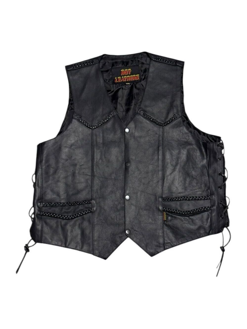 HOT LEATHERS Braided Leather Retro Motorcycle Biker Casual Riding Vest Mens 2XL